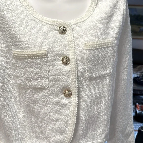 NEW Tweed like Lady Jacket w beautiful details summery light weight. Fits like M - Picture 2 of 9